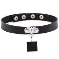 square pendant neck leather collar