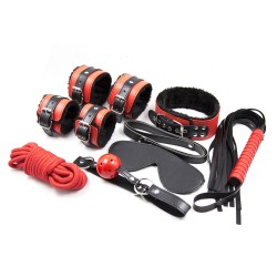 black red bondage and fetish kit 7 pcs